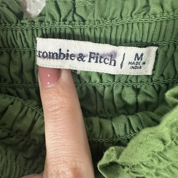 Abercrombie & Fitch Midi Dress‎ Medium Green Smocked Puff Sleeve Prairie Tiered - Image 5