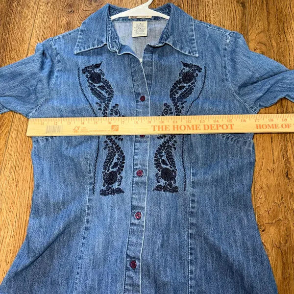 VTG Faded Glory Denim Embroidered Top Womens Small Blue Corset Back Boho Western - Image 8