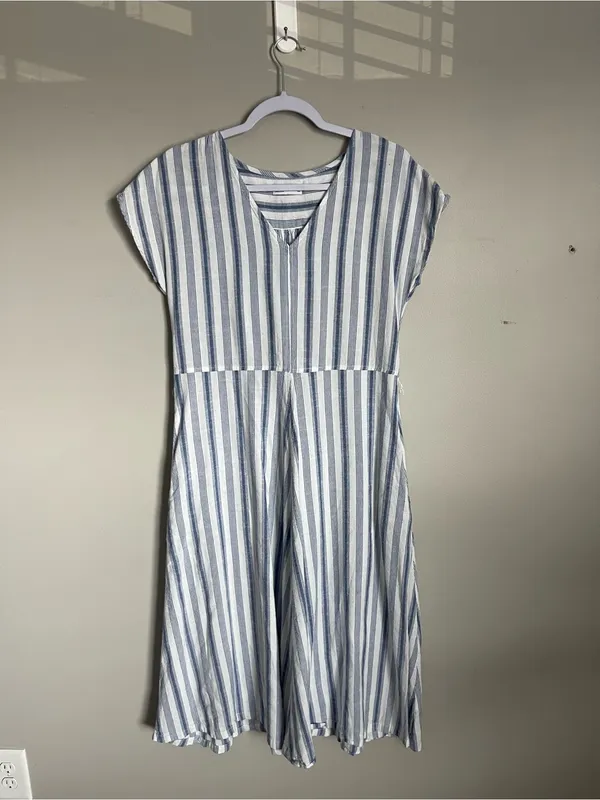 CROFT & BARROW Blue and White Striped Midi Dress Sz S - Image 2