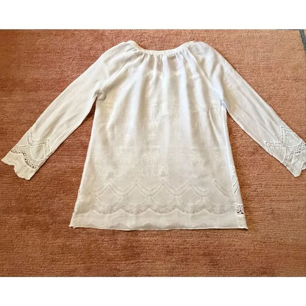 Krazy Kat White Cotton Embroidered Lace Boho Peasant Blouse Tunic Top M Cottagec - Image 8