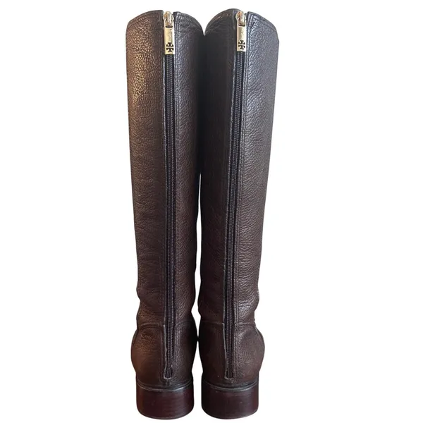 Tory Burch Christy Riding Boots Brown Leather Stretch Back 8.5 - Image 3
