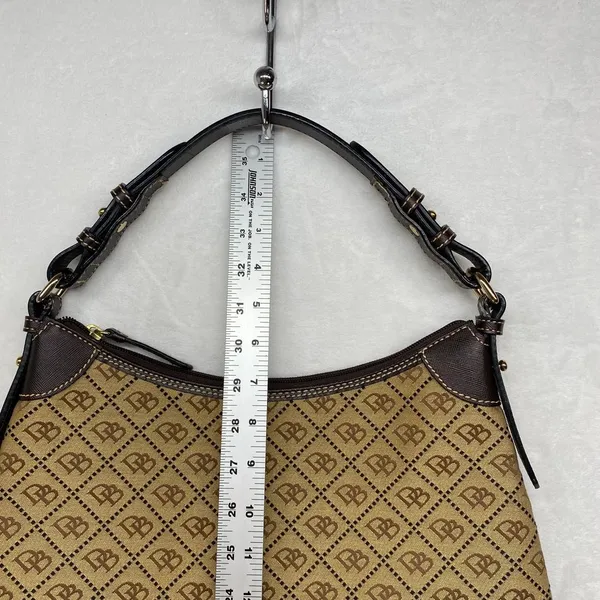 Dooney & Bourke Signature Canvas Hobo Bag Brown‎ Leather Trim Handbag - Image 8