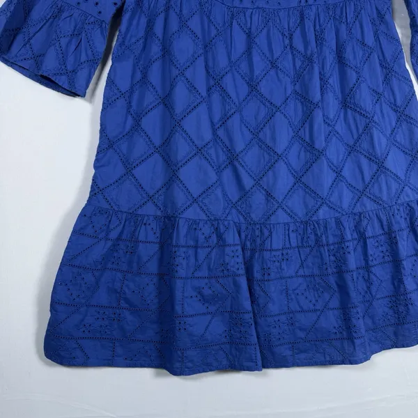 J Jill Size-S‎ Eyelet Tiered Dress Royal Blue Cotton Amalfi Coastal Boho - Image 9