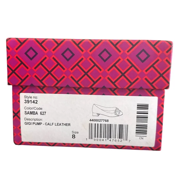 Tory Burch Gigi Pump Samba Red Leather Gold Logo Block Heel Size 8 Box - Image 10