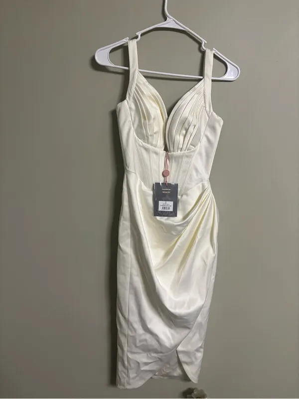House Of CB Faye Ivory Satin Corset Midi Dress Size XS 0-2 New Sexy Thigh Split - Image 2