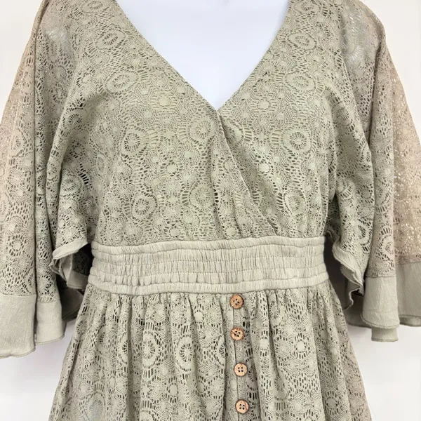 Mable Lace Romper Womens SM Sage Green Boho Bell Sleeve Vacation Cottagecore‎ - Image 9
