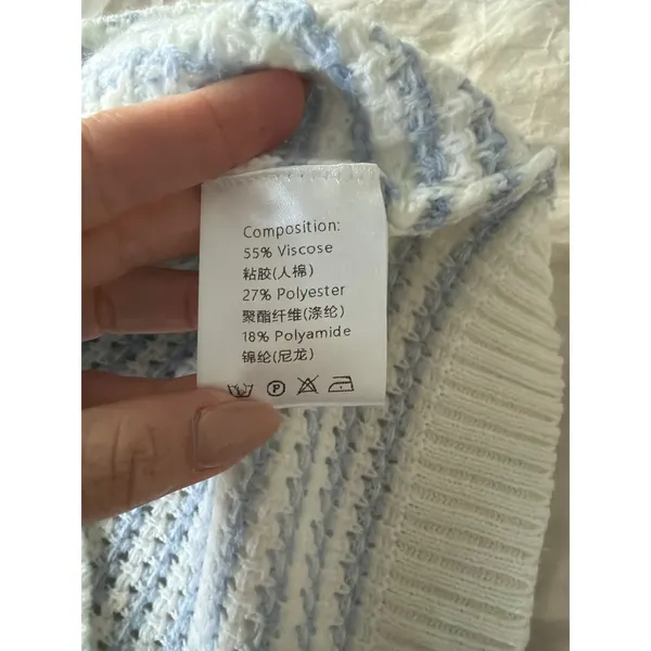 Knit Mix Blue White Striped Sweater Vest Sleeveless Knit Coastal Preppy Small - Image 6