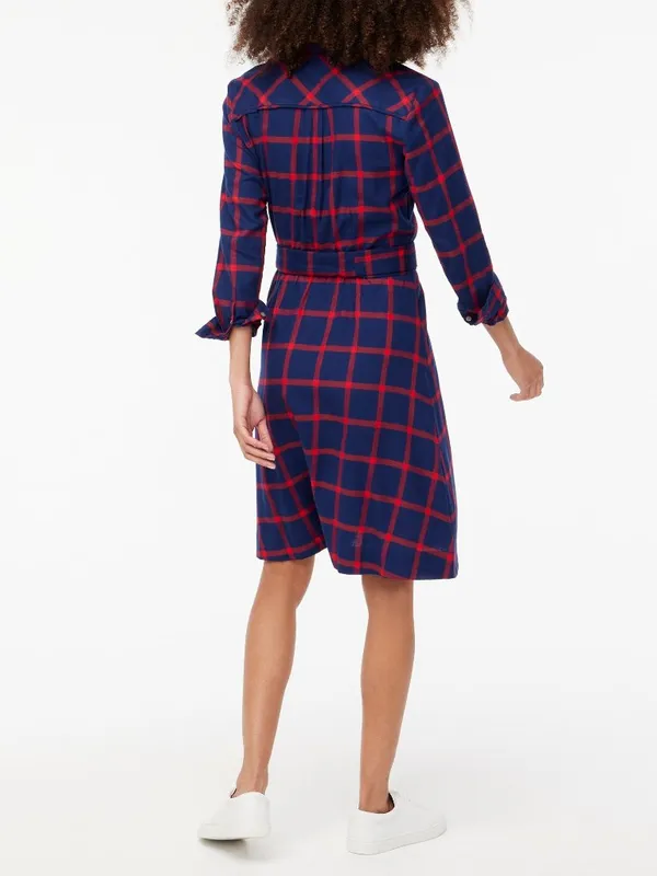 NWT J. Crew Size 2 Navy Blue Red Plaid Tie-Waist Flannel Belted Shirt Dress NEW - Image 4