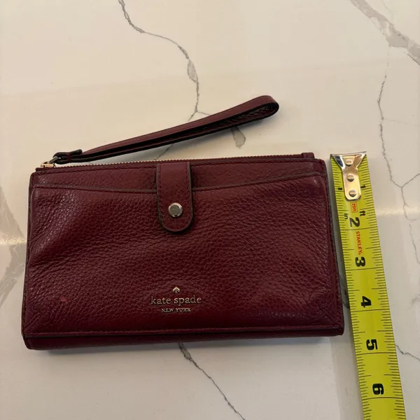 Kate Spade Burgundy Pebbled Leather Wristlet Wallet - Image 9