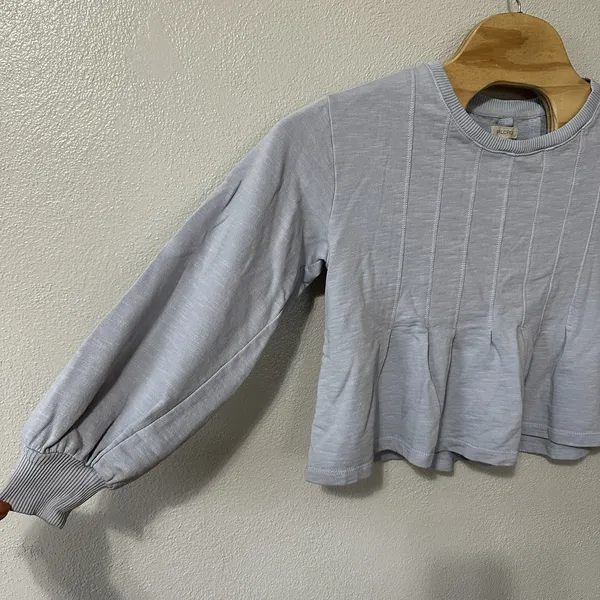 Pilcro Anthropologie‎ Box-Pleated Sweatshirt Top Blue Cotton Size XS Cropped - Image 3