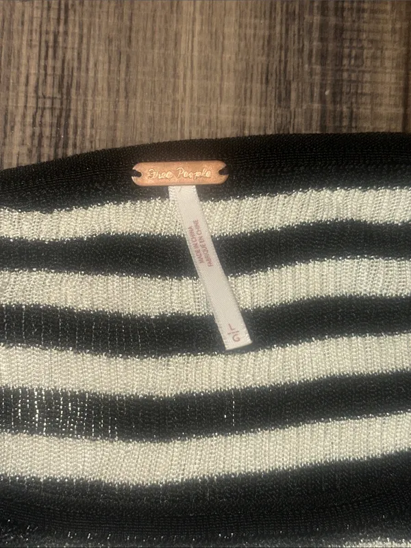 FREE PEOPLE Slinky Baby Tee Black White Striped - Size Large - Image 11