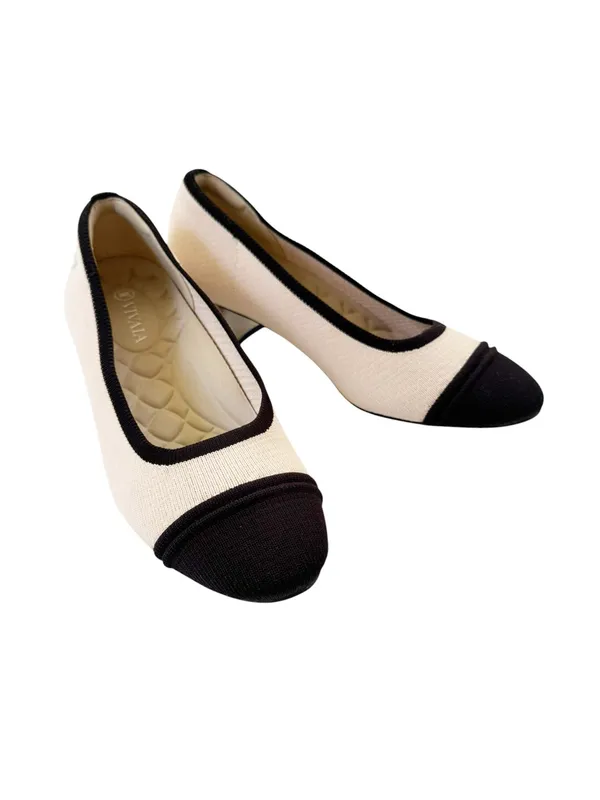 Vivaia Julie Pro Round Toe Chunky Heels in Black Beige Size 36 - Image 3