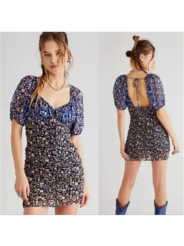 Free People Tessa Floral Ruched Mini Dress Women's Size XS - Image 2