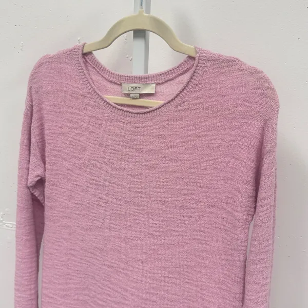 Loft Pink Textured Slub Knit Long Sleeve Crew Neck Sweater XS Pastel Casual - Image 3