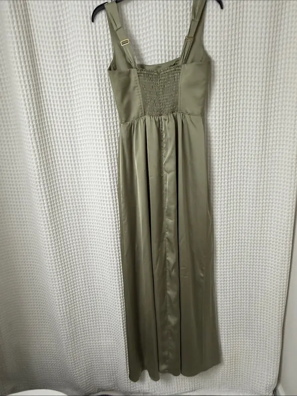 Show Me Your Mumu Nina Maxi Dress in Moss Green Luxe Satin Medium Corset - Image 8
