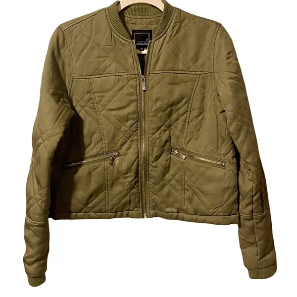 Lily & Lottie Olive Green Quilted Bomber Jacket Coat - Image 2