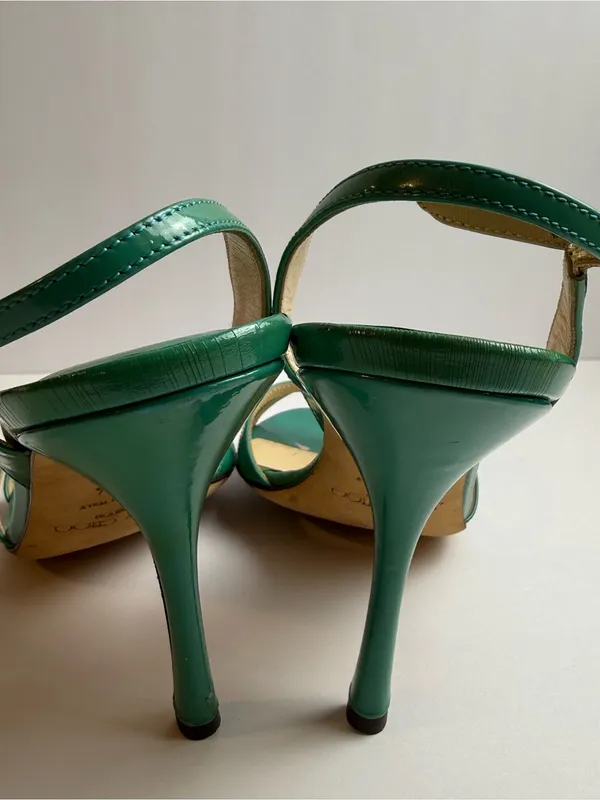 Jimmy Choo Green Patent Leather Strappy Slingback Stiletto Sandals Size 39.5‎ - Image 5