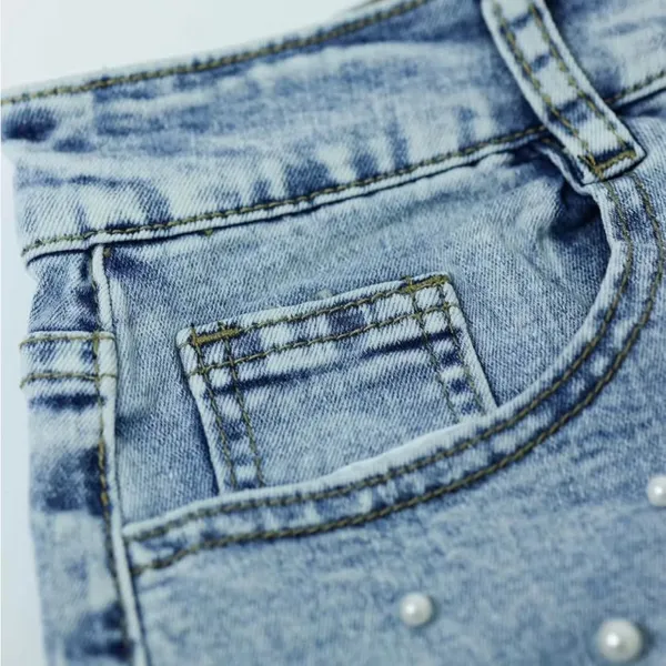 Blue Pearl-Embellished Women's Jeans - Image 7