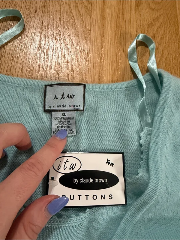 NWT Vintage Blue Cashmere Cardigan Tank Top Matching Set Sz XL - Image 2
