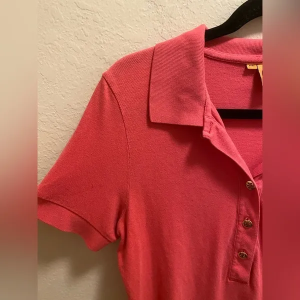 Tory Burch Pink Short Sleeve Polo Shirt With Gold Logo Buttons - Image 6