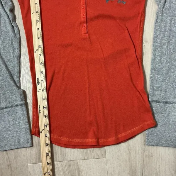Y2K Aeropostale Womens Orange Gray Raglan Long Sleeve‎ Henley Shirt Top L G - Image 6