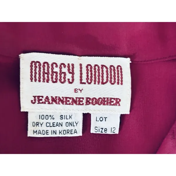 Vintage Maggy London by Jeannene Booher 100% Silk Dress 12‎ Magenta Pink Classic - Image 6
