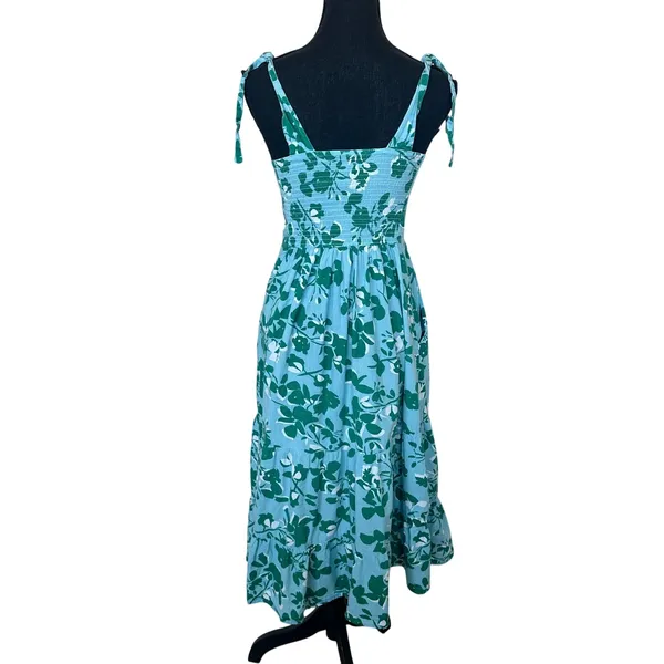 Seraphine Teal Floral Midi Maternity Nap Dress SMALL Nap Smocked Cottage $80 - Image 7
