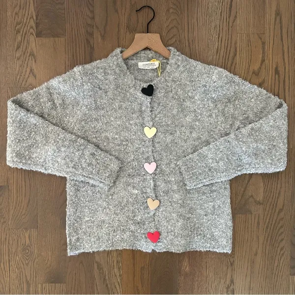NWT Compañía Fantástica Ban.do Heart Button Boucle Cardigan in Grey Size Small - Image 6