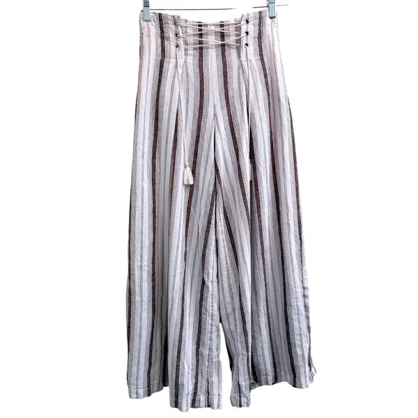 Anthropologie Chiara Corseted Wide Leg Pants Brown Motif Size 0 Linen Cotton - Image 2