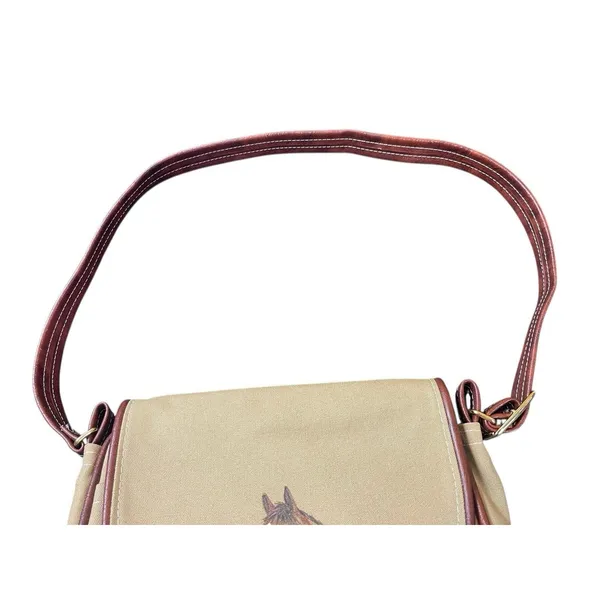 VTG Equestrian Horse Head Canvas Shoulder Bag Brown Leather Trim Country Western - Image 2