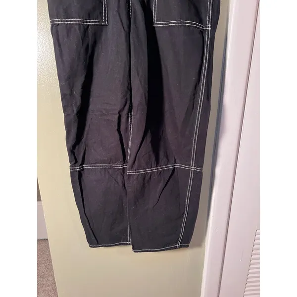 Divided H&M Women's Size 8 Contrast Stitch Baggy Fit Carpenter Jeans Black White - Image 4