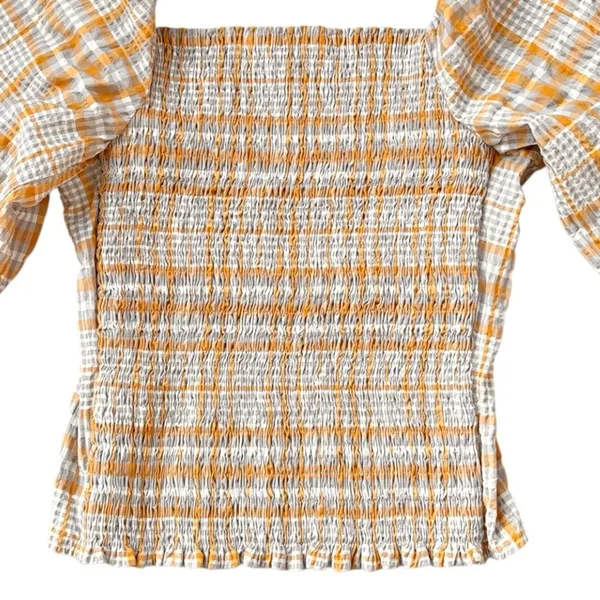 Like New Anthropologie Maeve Square Neck Puff Sleeve Seersucker Plaid Top Medium - Image 9