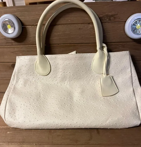 Estee Lauder Ostrich Leather Tote Bag,, Cream Color 17 wide x 10!height w/case - Image 4