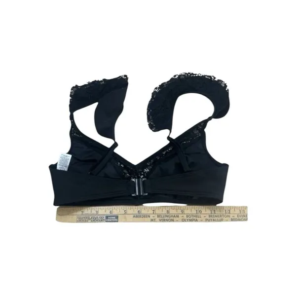 ASOS Black Floral Lace Bikini Top Size 4 Ruffle Strap Vneck Beach Swimwear - Image 7