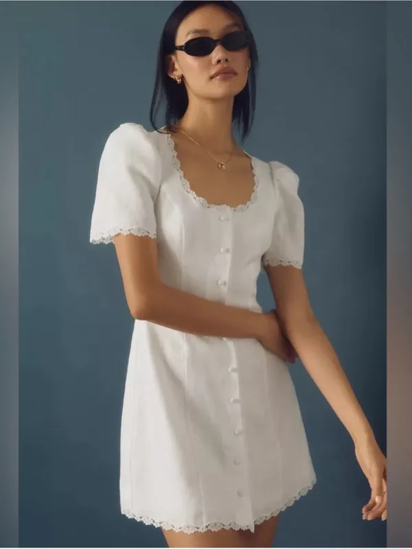Reformation Anabella Linen Mini Dress in White 2 - Image 2