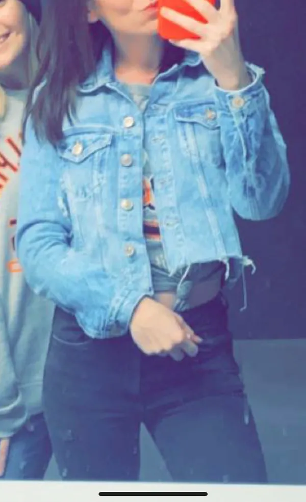 Cropped Distressed Denim Jacket - Image 2