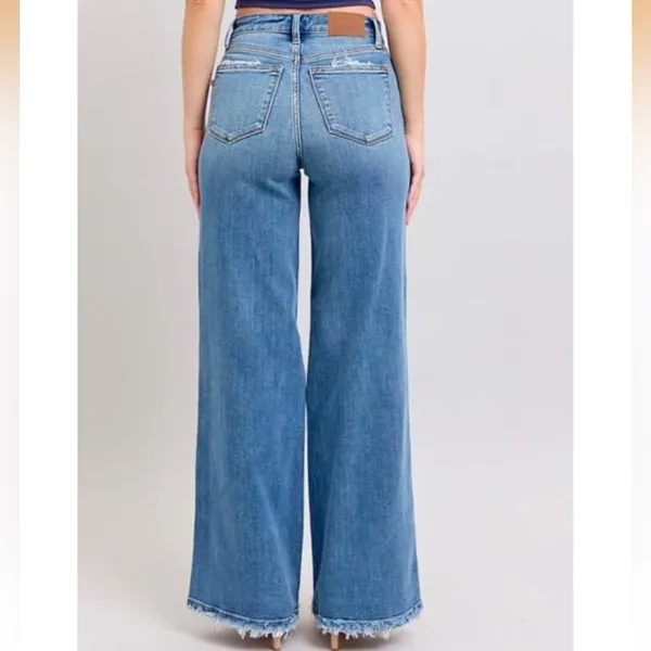 NWT Judy Blue Retro Wide Leg High‎ Waist Raw Hem Jeans size 15 / 32 - Image 6