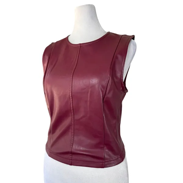 7 for All Mankind Burgundy Faux Leather Tank Top - Image 2