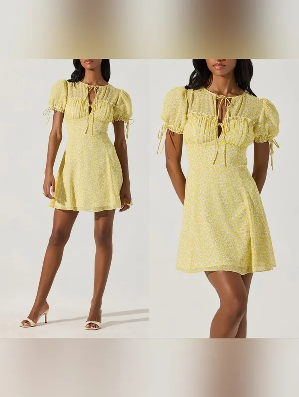 ASTR Print Puff Sleeve Tie Front Dress - Image 2