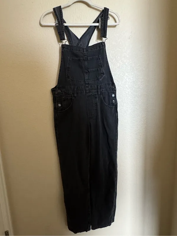Free People Ziggy washed black denim Jean Overalls size xs oversized - Image 2