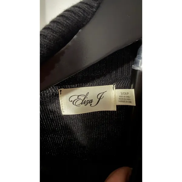 Eliza J Black Ivory Striped Turtleneck Sweater Dress Gold Buttons Size S - Image 2