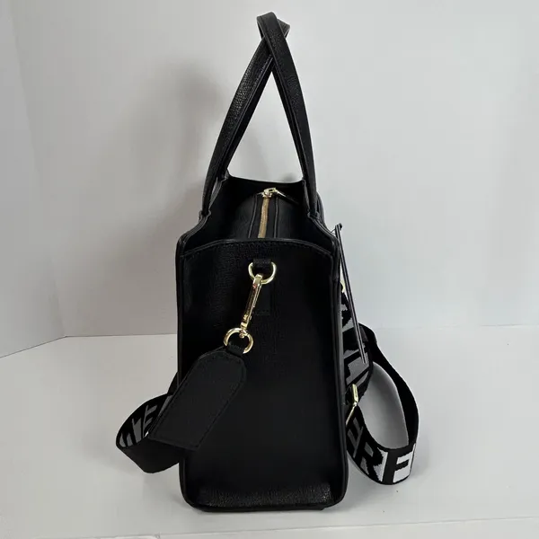 Karl Lagerfeld Paris Black Leather Graffiti Tote Bag‎ Crossbody Strap - Image 7