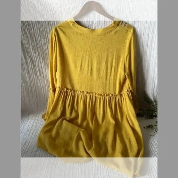 Hazel Embroidered Beach Cover Up Tunic Bell Sleeve Yellow Rayon Women's M NWT - Image 8