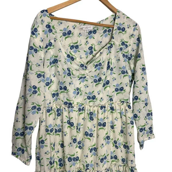 Sweet Baby Jamie Ivory Floral Print Tiered 3/4 Sleeve Midi Dress Size XL - Image 4