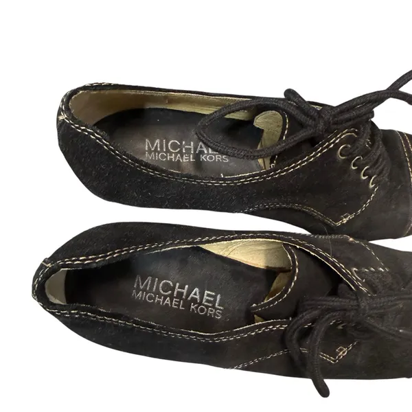 Michael Kors 6M Black Suede Oxford‎ Booties Lace Up Platform Heels Witchy Y2K - Image 7