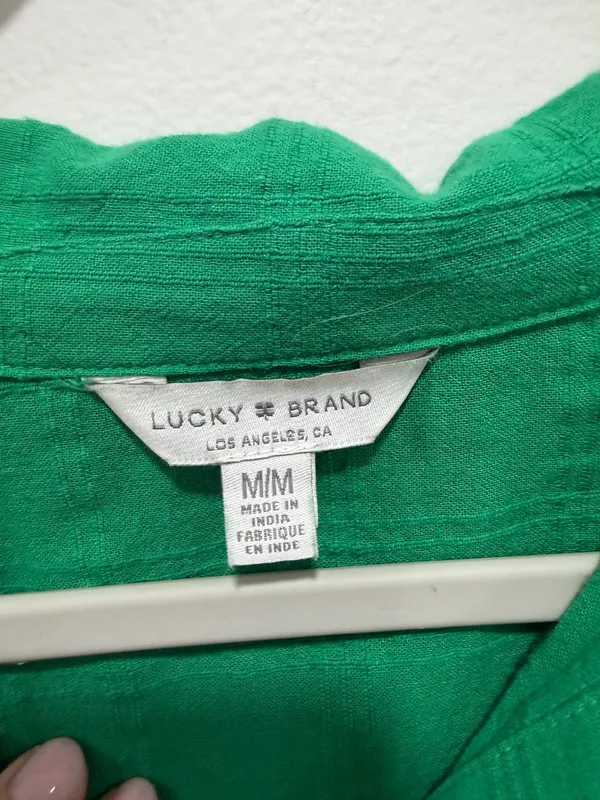 Lucky Brand Green Button Front Blouse Lightweight Textured cotton Top Size - Image 8