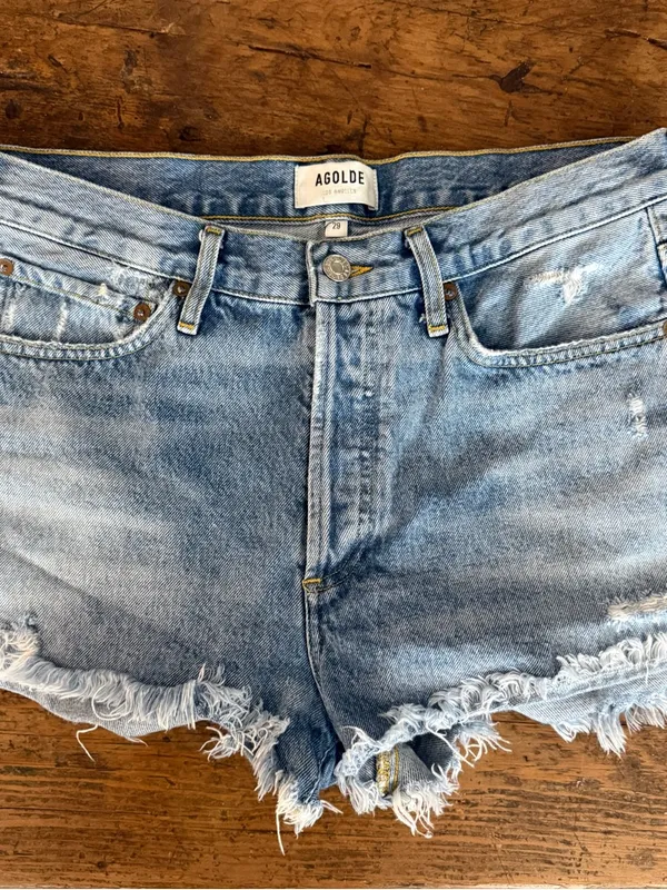 Agolde Light Washed Distressed Button Fly Cutoffs 3" Inseam Size 29 - Image 3