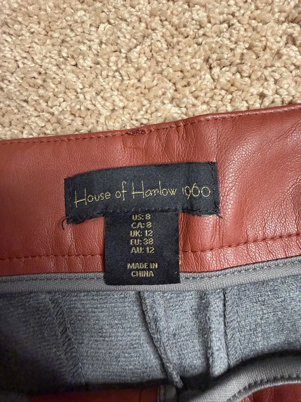 House‎ of Harlow 1960 Brown Red Faux Leather Wide Leg Pants Size 8 - Image 2