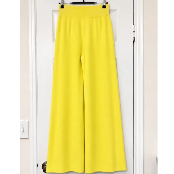 RIVIR Yellow High Rise Wide Leg Pull On Knit Pants Stretch Size Small - Image 2