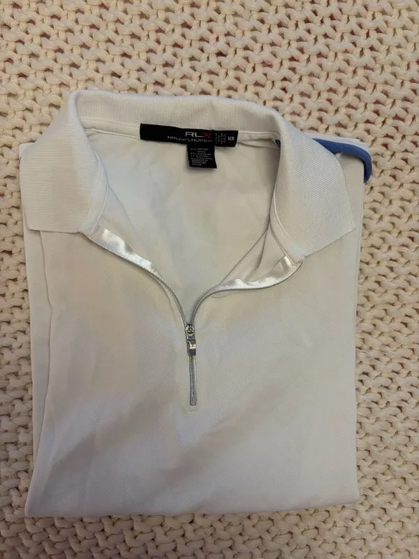 RLX Ralph Lauren Women's White and Blue Quarter-Zip Golf Polo Shirt - Image 4